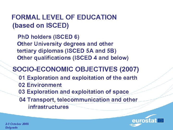  FORMAL LEVEL OF EDUCATION (based on ISCED) Ph. D holders (ISCED 6) Other