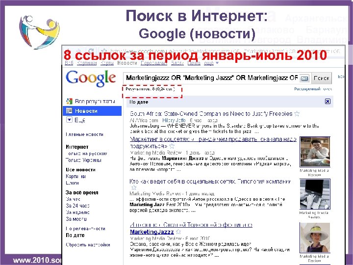 Поиск в Интернет: Google (новости) 8 ссылок за период январь-июль 2010 