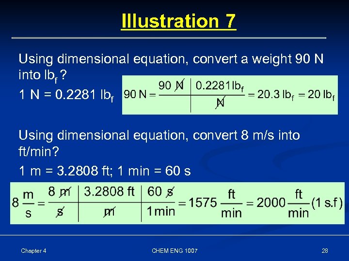 Illustration 7 Using dimensional equation, convert a weight 90 N into lbf ? 1