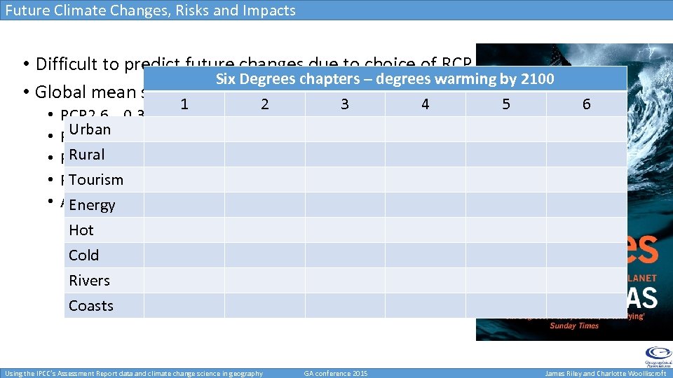 Future Climate Changes, Risks and Impacts • Difficult to predict future changes due to