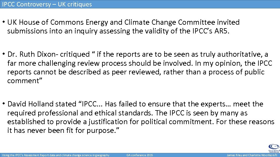IPCC Controversy – UK critiques • UK House of Commons Energy and Climate Change
