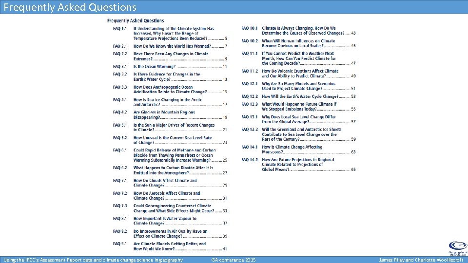 Frequently Asked Questions Using the IPCC’s Assessment Report data and climate change science in