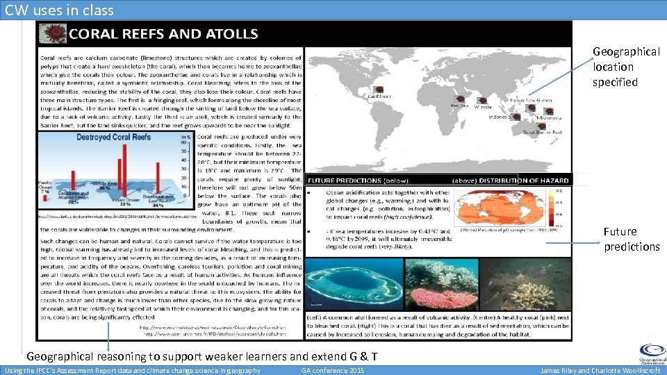 CW uses in class Uses in class Geographical location specified Future predictions Geographical reasoning
