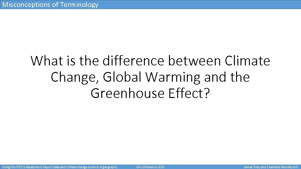 Misconceptions of Terminology What is the difference between Climate Change, Global Warming and the