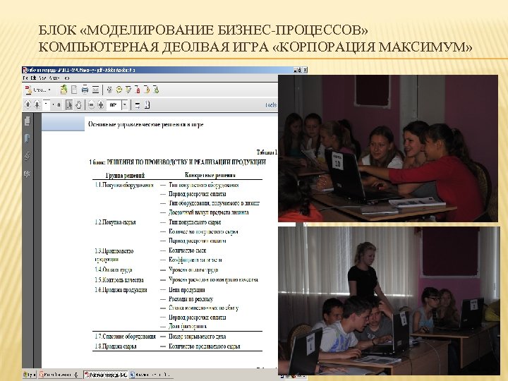 БЛОК «МОДЕЛИРОВАНИЕ БИЗНЕС-ПРОЦЕССОВ» КОМПЬЮТЕРНАЯ ДЕОЛВАЯ ИГРА «КОРПОРАЦИЯ МАКСИМУМ» 