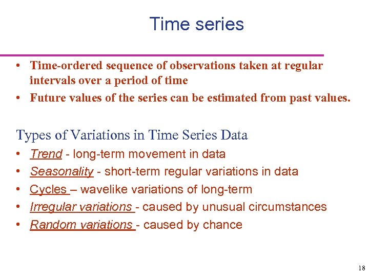 Time series • Time-ordered sequence of observations taken at regular intervals over a period