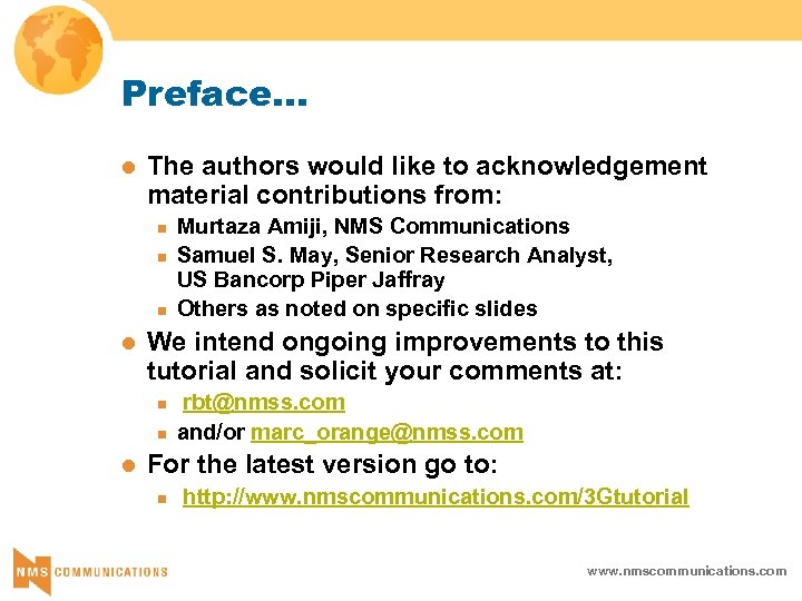 Preface. . . l The authors would like to acknowledgement material contributions from: n