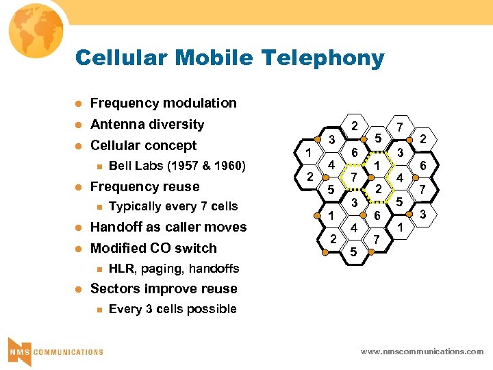 Cellular Mobile Telephony l Frequency modulation l Antenna diversity l Cellular concept n l