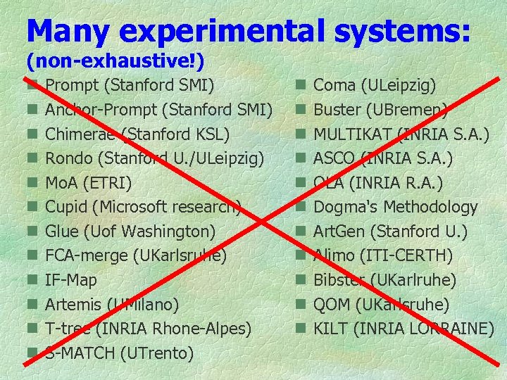 Many experimental systems: (non-exhaustive!) n n n Prompt (Stanford SMI) Anchor-Prompt (Stanford SMI) Chimerae