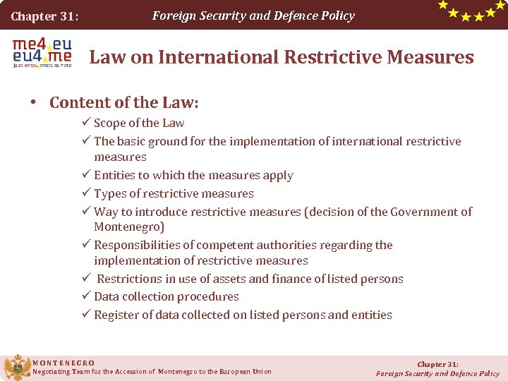 Chapter 31: Foreign Security and Defence Policy Law on International Restrictive Measures • Content