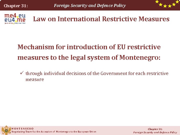Chapter 31: Foreign Security and Defence Policy Law on International Restrictive Measures Mechanism for