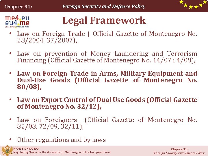 Chapter 31: Foreign Security and Defence Policy Legal Framework • Law on Foreign Trade