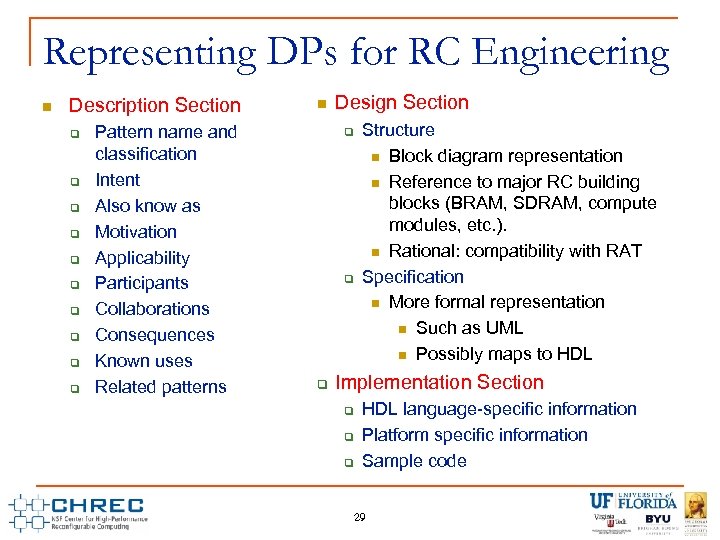 Representing DPs for RC Engineering n Description Section q q q q q Pattern