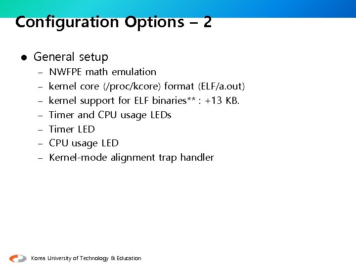 Configuration Options – 2 l General setup – NWFPE math emulation – kernel core