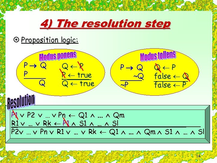 4) The resolution step ¤ Proposition logic: P Q Q P P true Q