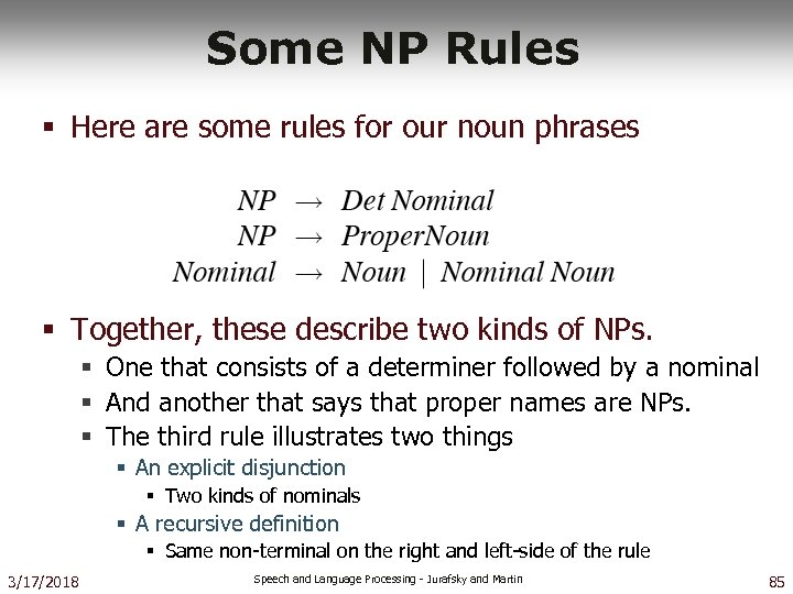 Some NP Rules § Here are some rules for our noun phrases § Together,