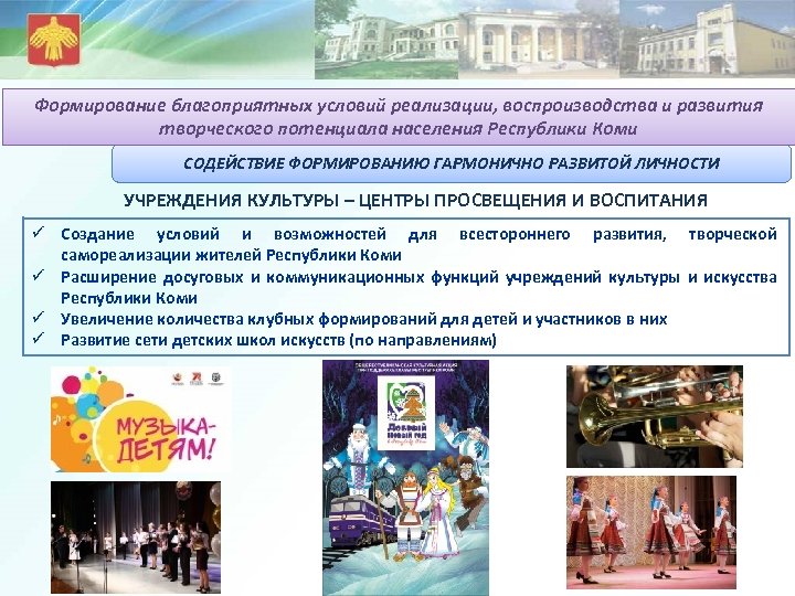 Формирование благоприятных условий реализации, воспроизводства и развития творческого потенциала населения Республики Коми СОДЕЙСТВИЕ ФОРМИРОВАНИЮ