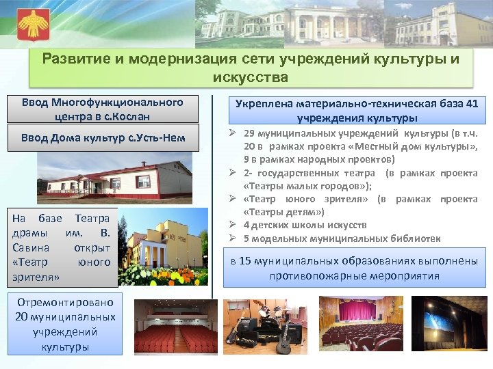 Развитие и модернизация сети учреждений культуры и искусства Ввод Многофункционального центра в с. Кослан