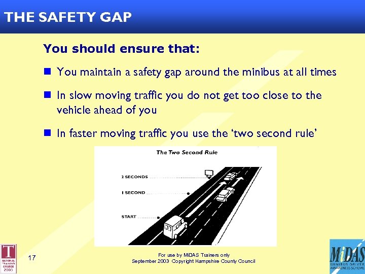 THE SAFETY GAP You should ensure that: n You maintain a safety gap around