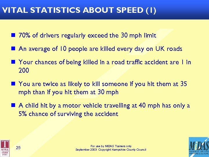 VITAL STATISTICS ABOUT SPEED (1) n 70% of drivers regularly exceed the 30 mph