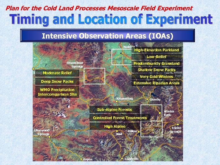 Plan for the Cold Land Processes Mesoscale Field Experiment Intensive Observation Areas (IOAs) Walden