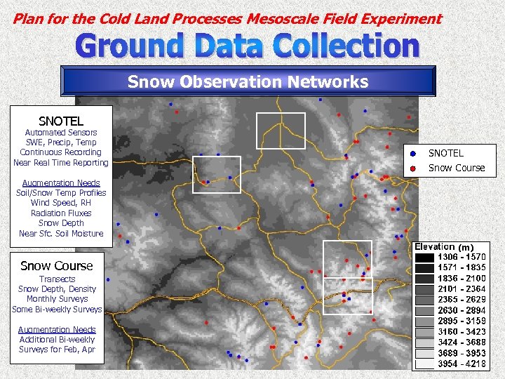 Plan for the Cold Land Processes Mesoscale Field Experiment Snow Observation Networks SNOTEL Automated