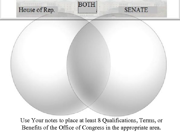 Use Your notes to place at least 8 Qualifications, Terms, or Benefits of the