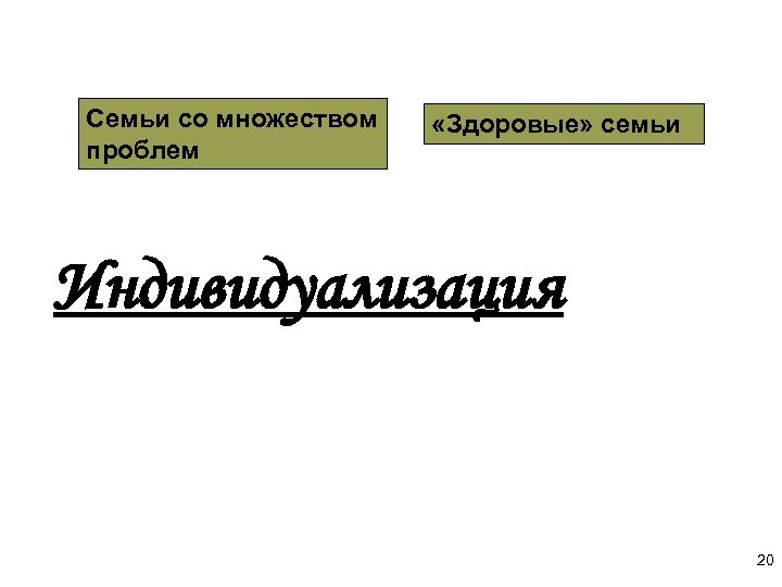 Семьи со множеством проблем «Здоровые» семьи Индивидуализация 20 