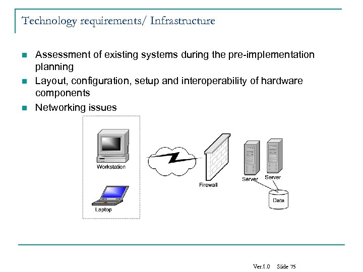 Technology requirements/ Infrastructure n n n Assessment of existing systems during the pre-implementation planning