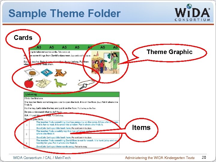 Sample Theme Folder Cards Theme Graphic Items WIDA Consortium / CAL / Metri. Tech