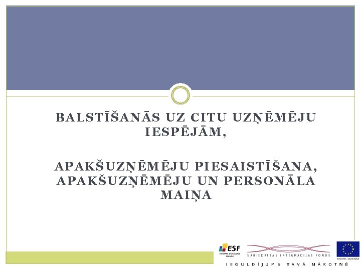 BALSTĪŠANĀS UZ CITU UZŅĒMĒJU IESPĒJĀM, APAKŠUZŅĒMĒJU PIESAISTĪŠANA, APAKŠUZŅĒMĒJU UN PERSONĀLA MAIŅA 