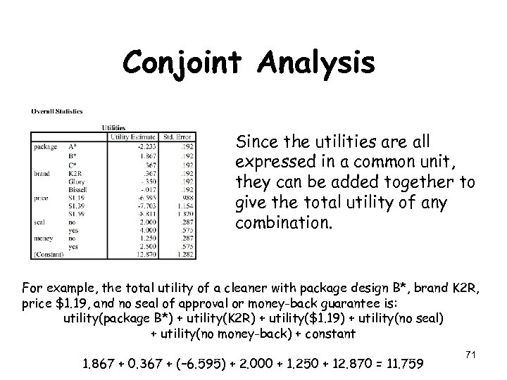 Conjoint Analysis Since the utilities are all expressed in a common unit, they can