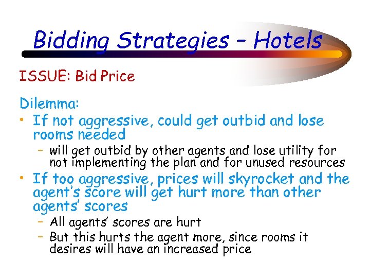 Bidding Strategies – Hotels ISSUE: Bid Price Dilemma: • If not aggressive, could get