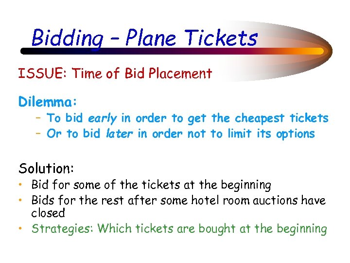 Bidding – Plane Tickets ISSUE: Time of Bid Placement Dilemma: – To bid early