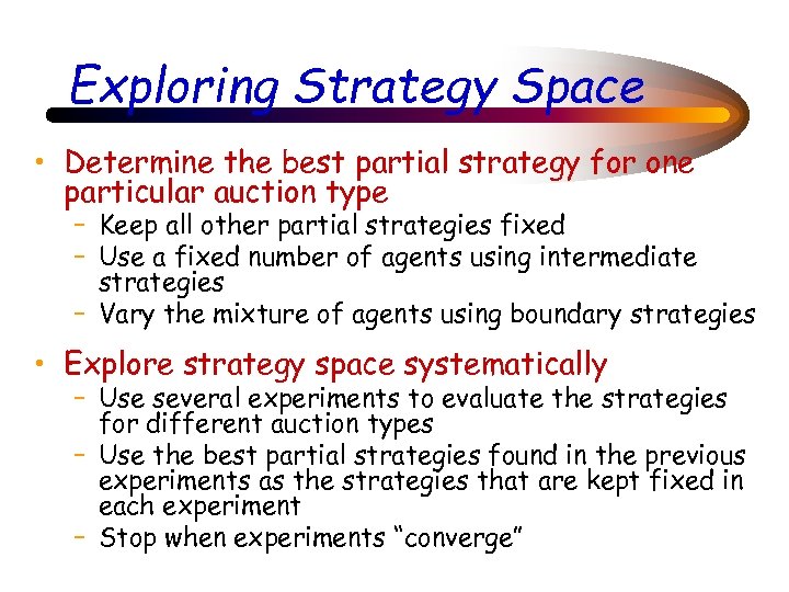 Exploring Strategy Space • Determine the best partial strategy for one particular auction type