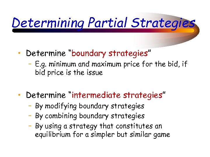 Determining Partial Strategies • Determine “boundary strategies” – E. g. minimum and maximum price