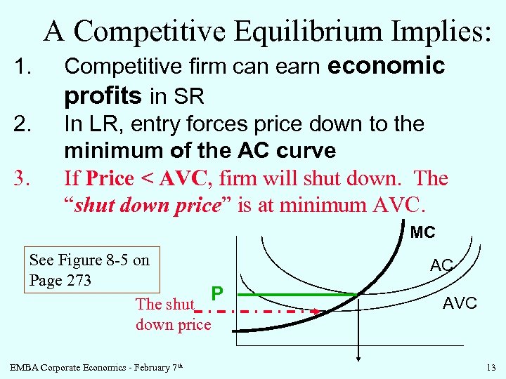 A Competitive Equilibrium Implies: 1. 2. 3. Competitive firm can earn economic profits in