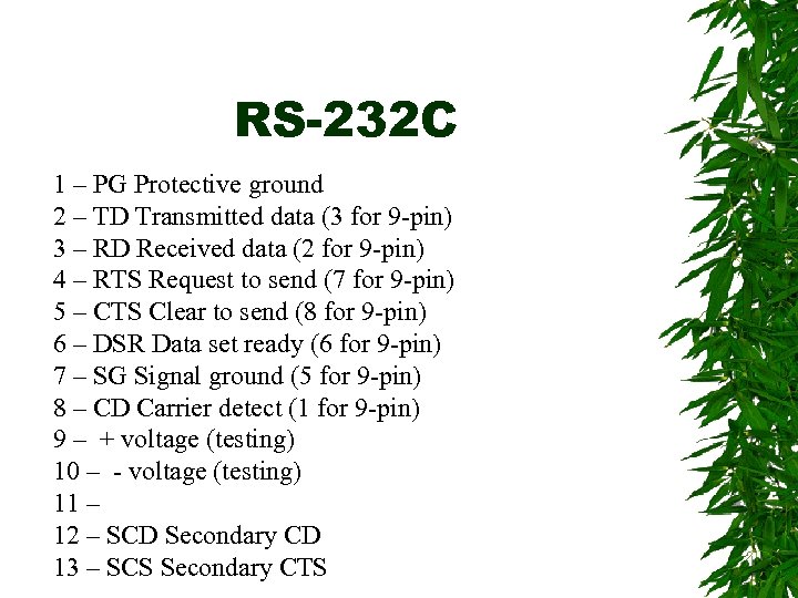 RS-232 C 1 – PG Protective ground 2 – TD Transmitted data (3 for