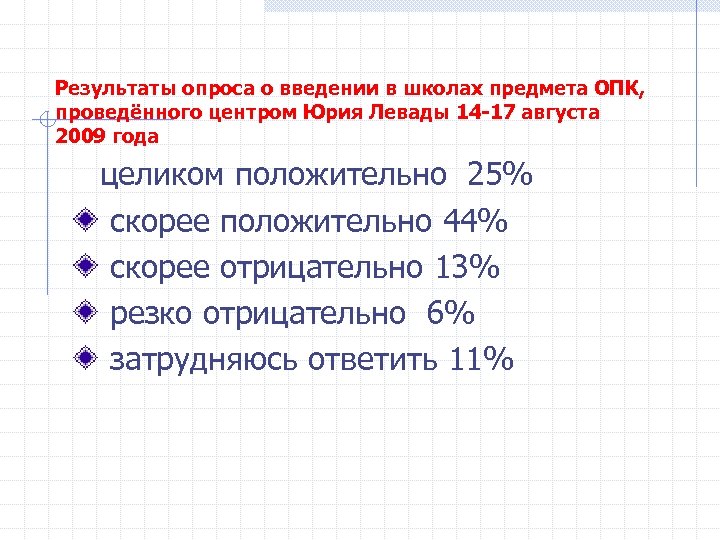 Результаты опроса о введении в школах предмета ОПК, проведённого центром Юрия Левады 14 -17