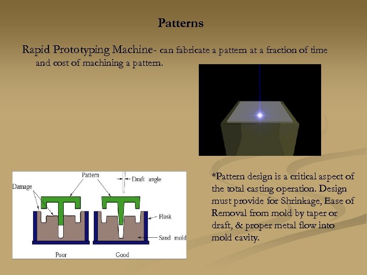 Patterns Rapid Prototyping Machine- can fabricate a pattern at a fraction of time and