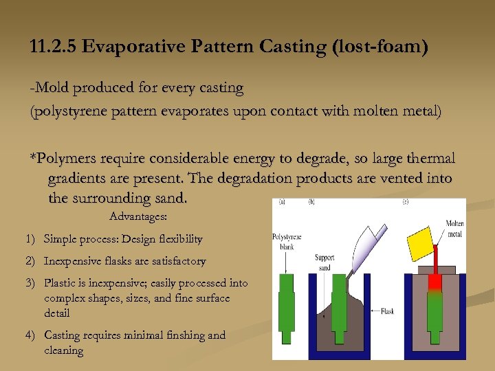 11. 2. 5 Evaporative Pattern Casting (lost-foam) -Mold produced for every casting (polystyrene pattern