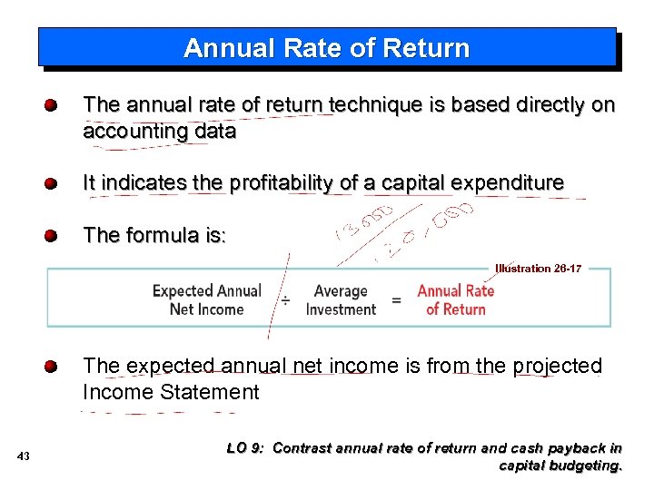 Annual Rate of Return The annual rate of return technique is based directly on