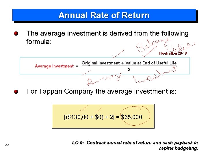 Annual Rate of Return The average investment is derived from the following formula: Illustration