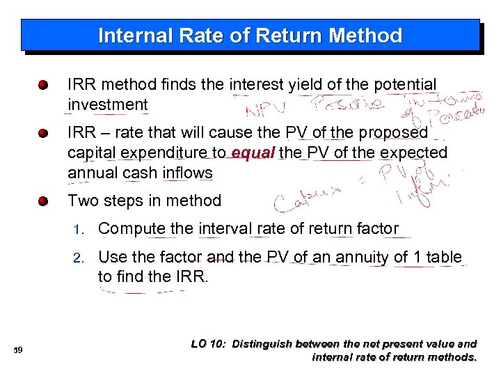 Internal Rate of Return Method IRR method finds the interest yield of the potential