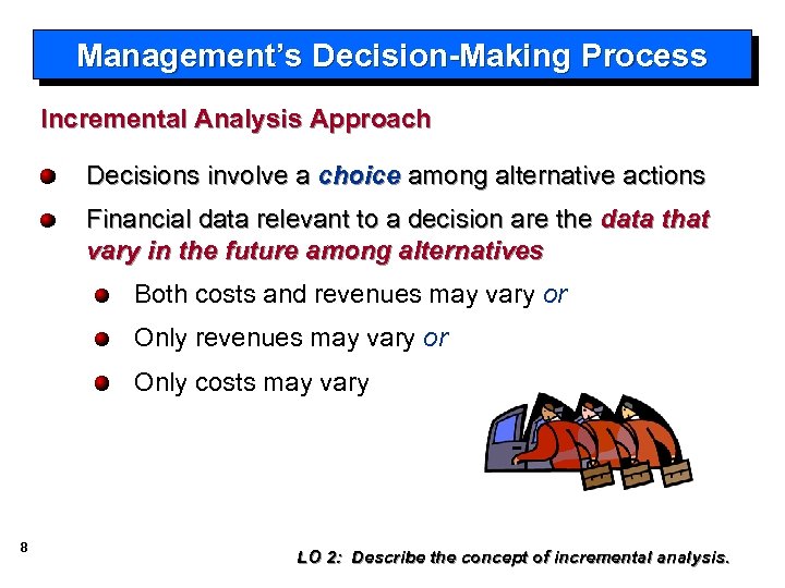 Management’s Decision-Making Process Incremental Analysis Approach Decisions involve a choice among alternative actions Financial