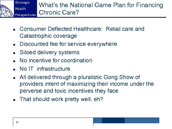 What’s the National Game Plan for Financing Chronic Care? Consumer Deflected Healthcare: Retail care