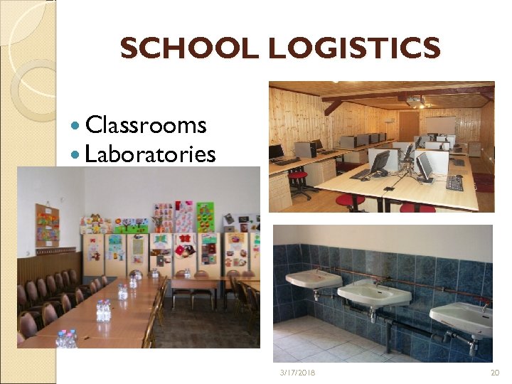 SCHOOL LOGISTICS Classrooms Laboratories 3/17/2018 20 