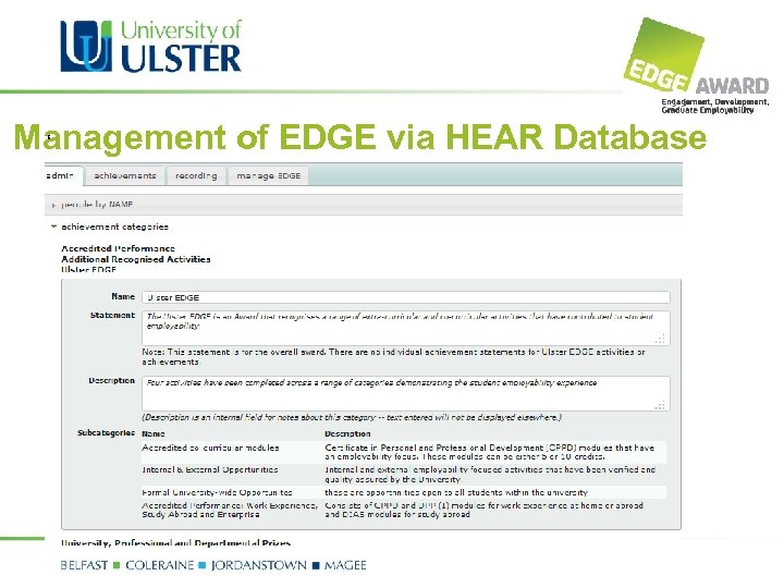 Management of EDGE via HEAR Database ‘ 