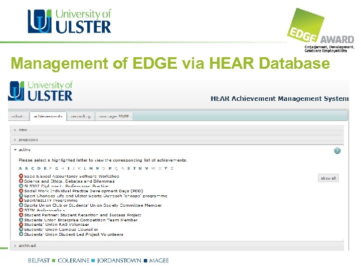 Management of EDGE via HEAR Database 