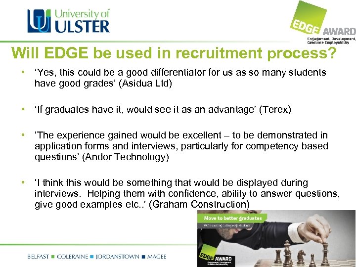 Will EDGE be used in recruitment process? • ‘Yes, this could be a good